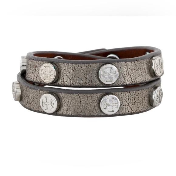 Tory Burch Jewelry - New Tory Burch Leather Logo Stud Double Wrap Bracelet